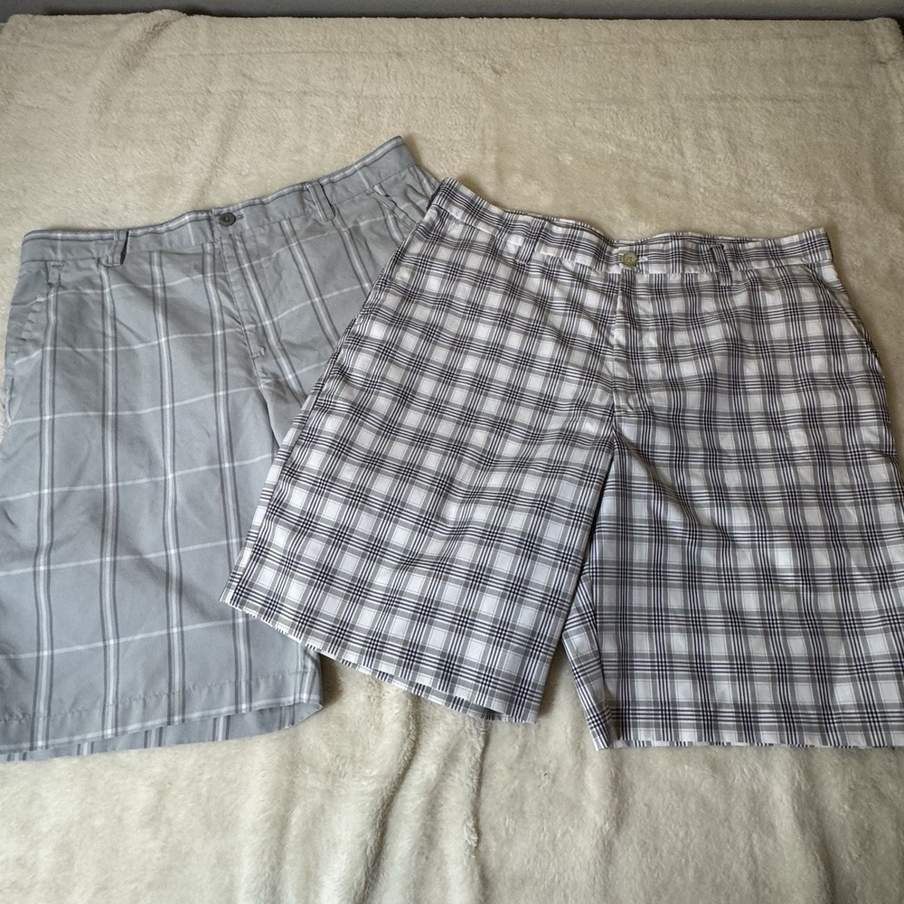 2 Pairs Of Izod PerformX Golf Plaid Shorts Mens Size 36 Gray Performance Stretch